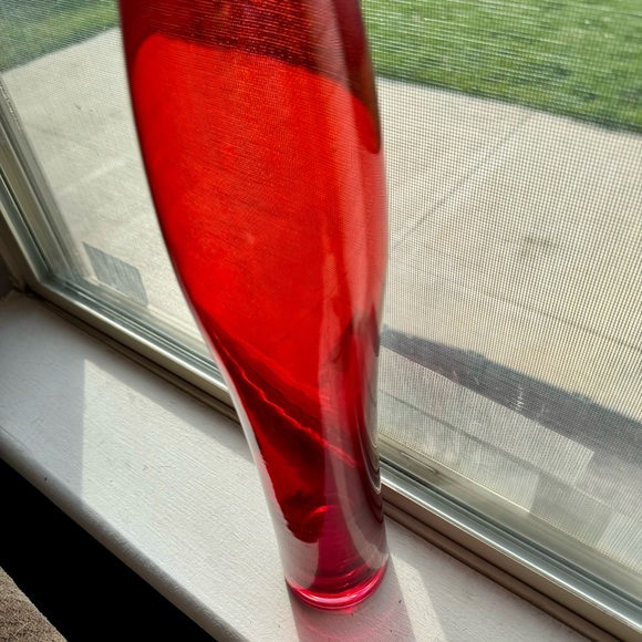 Tall art red glass curvy bottle. Approx. 19”H. Beautiful Czechoslovakian glass - Picture 8 of 13